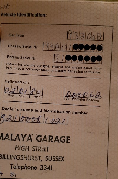 Porsche 924 Turbo Vehicle Identification